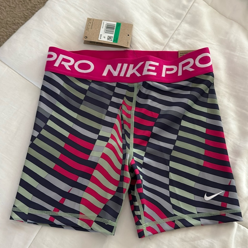 Nike Girls Pro Striped Shorts - Pink, Green, Gray size XL